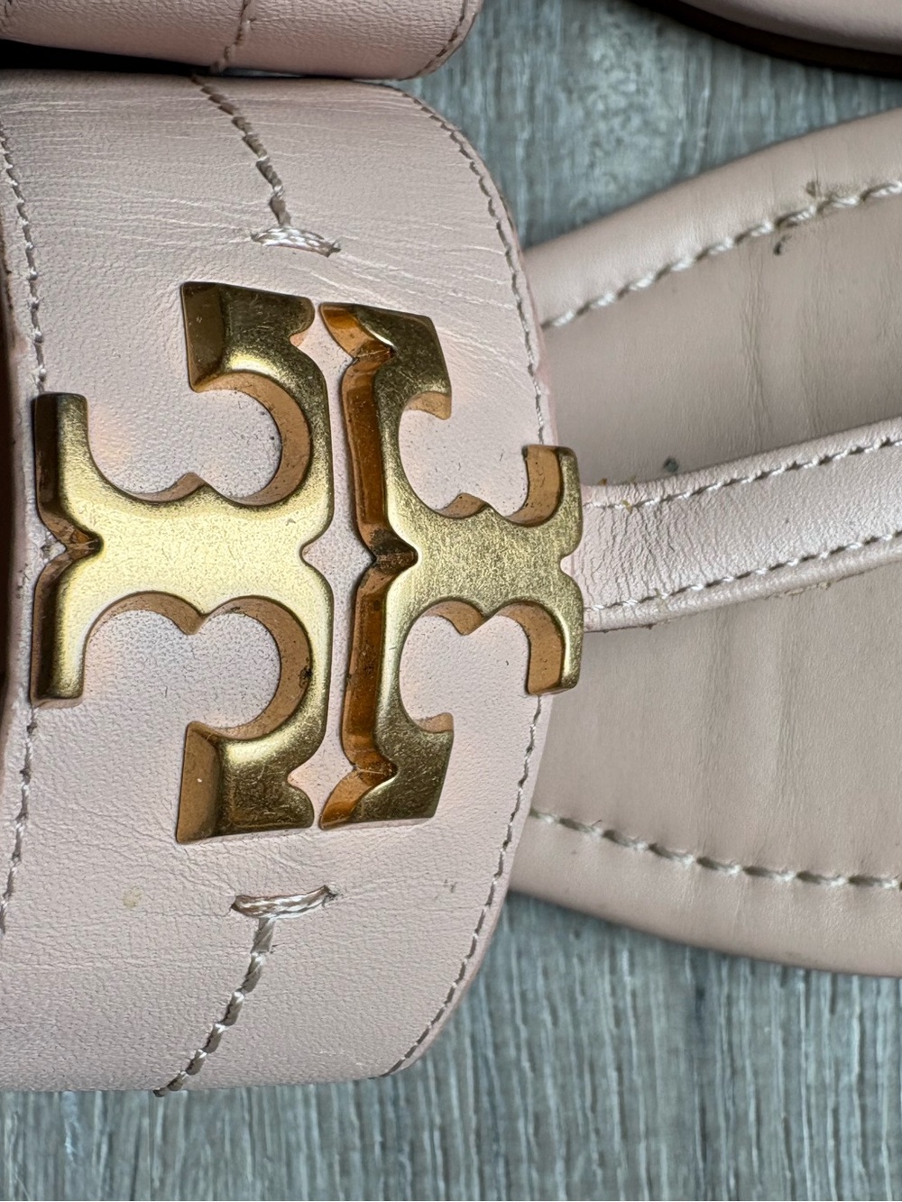 Tory Burch Pale Pink Leather Sandal with Gold Double-T Logo
